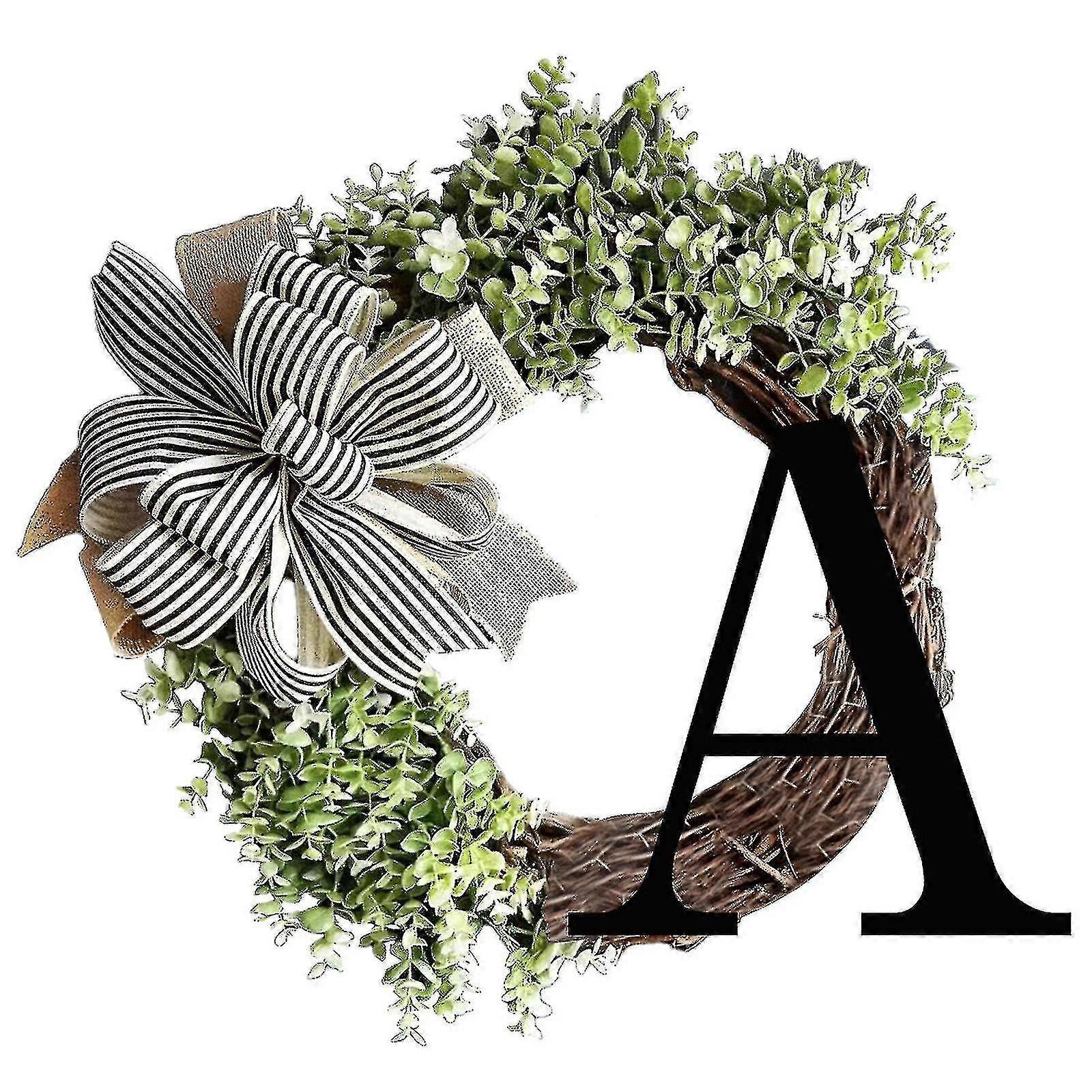 Front Door Wreath with Script Monogram for Door Decor-Spring, Summer