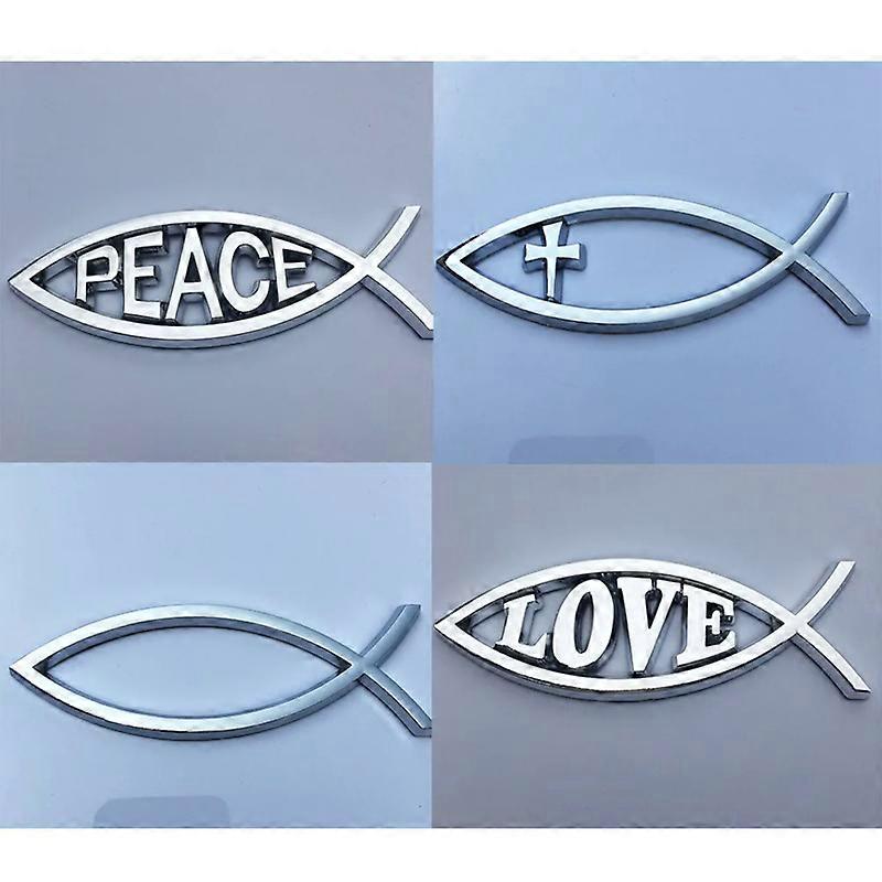 1BUC 14x45cm ISUS pește Argintiu crom meșteșuguri creștine ABS Autocolant auto PACE CREDINȚĂ Emblemă 3D Insignă Decal Accesorii Auto