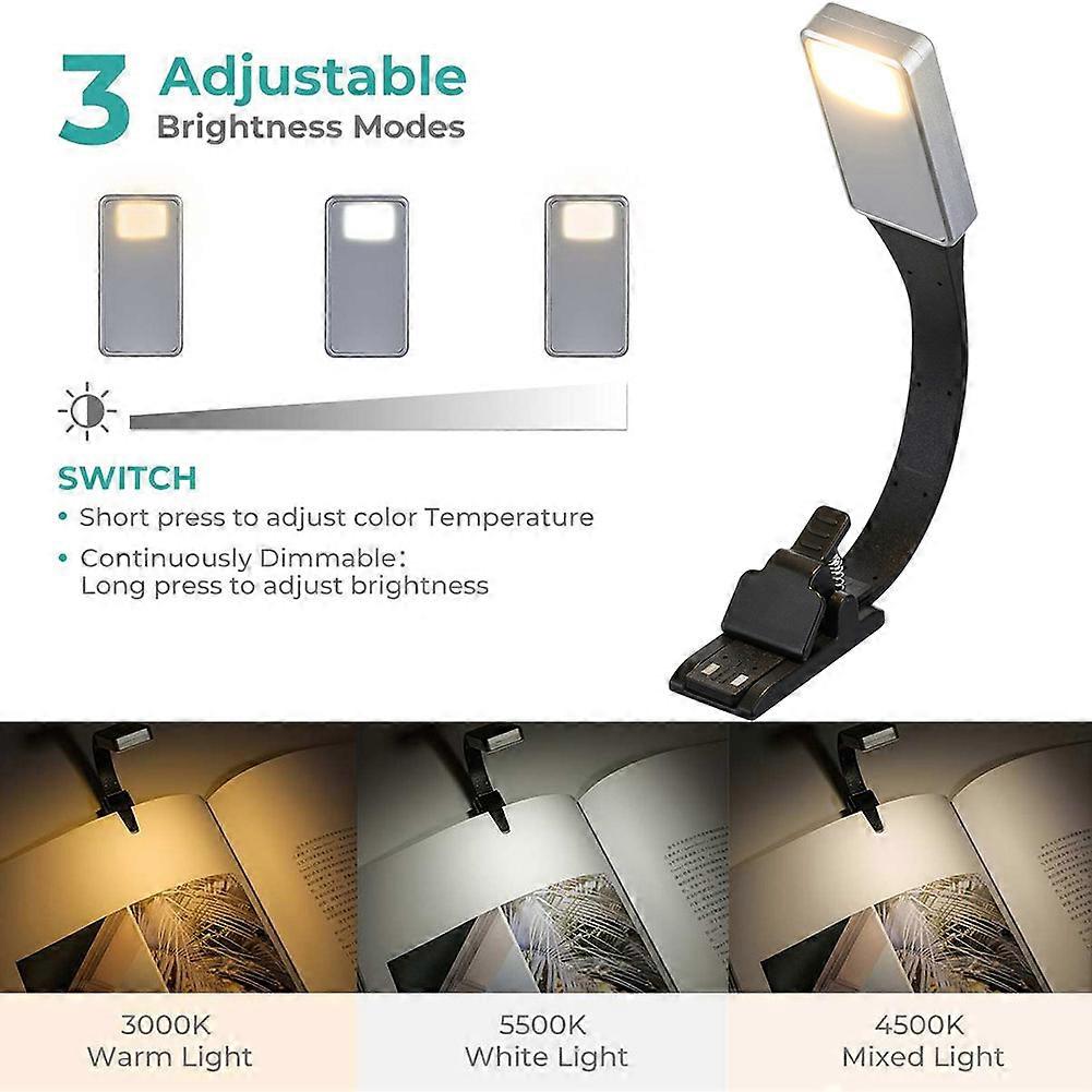 Clip-on Reading Light Lamp Flexible Adjustable USB Rechargeable for eBook Readers Book