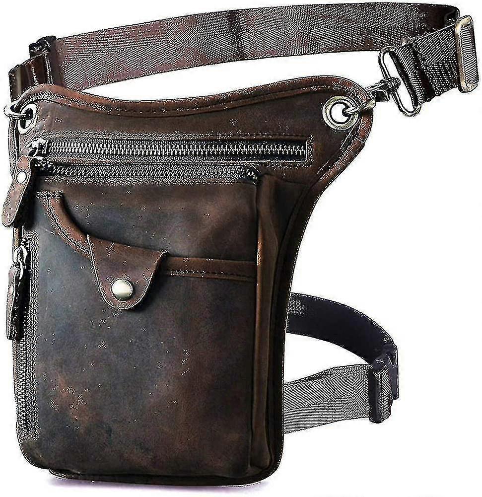 Herren Echtes Leder Motorrad Taillentasche Messenger Schulter Drop Beintasche (211-5 A-dunkel)