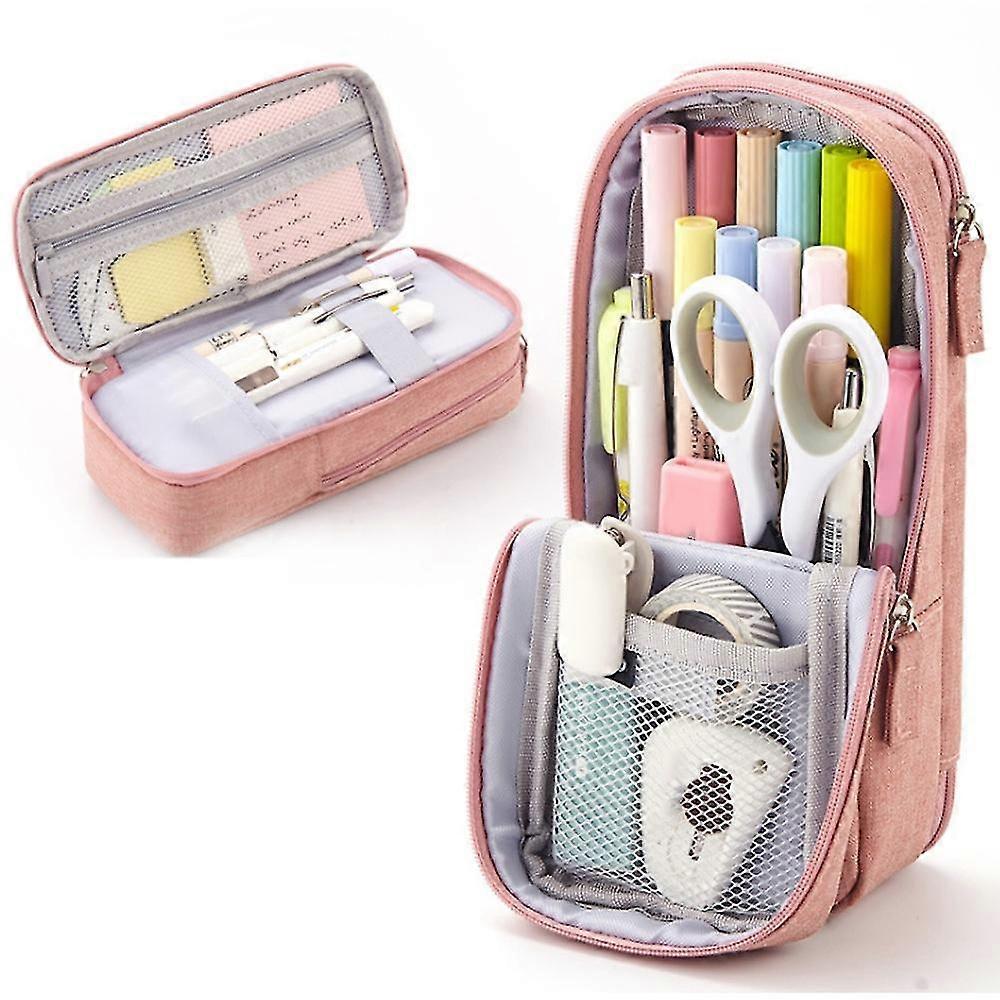 Angoo Pen Bag Pencil Case Two Layer Foldable Stand Phone Holder Storage Pouch For Stationery Office