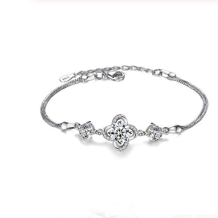 Women's Bracelet Four Leaf Clover Bracelet Silver Adjustable Size