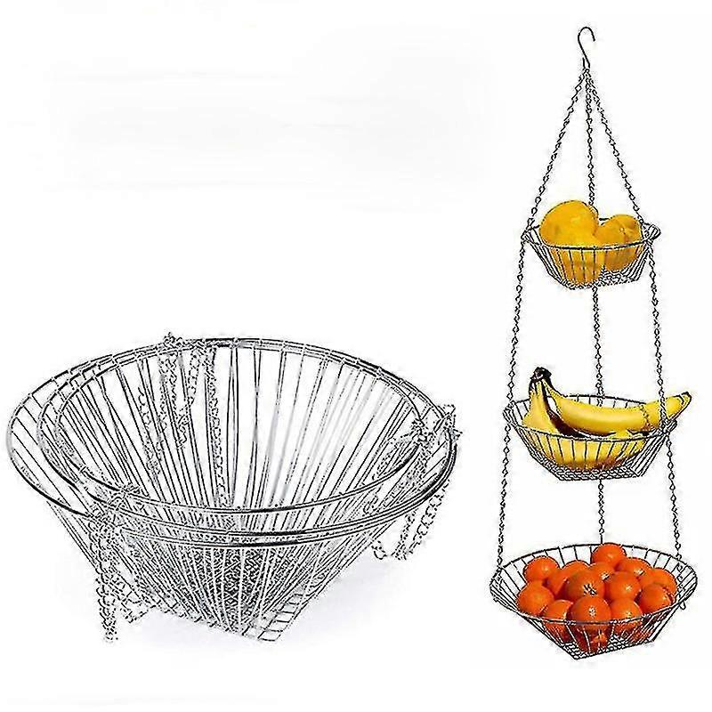 Copper 3 Tier Hanging Wire Metal Basket Fruit Vegetable Kitchen Versatile
