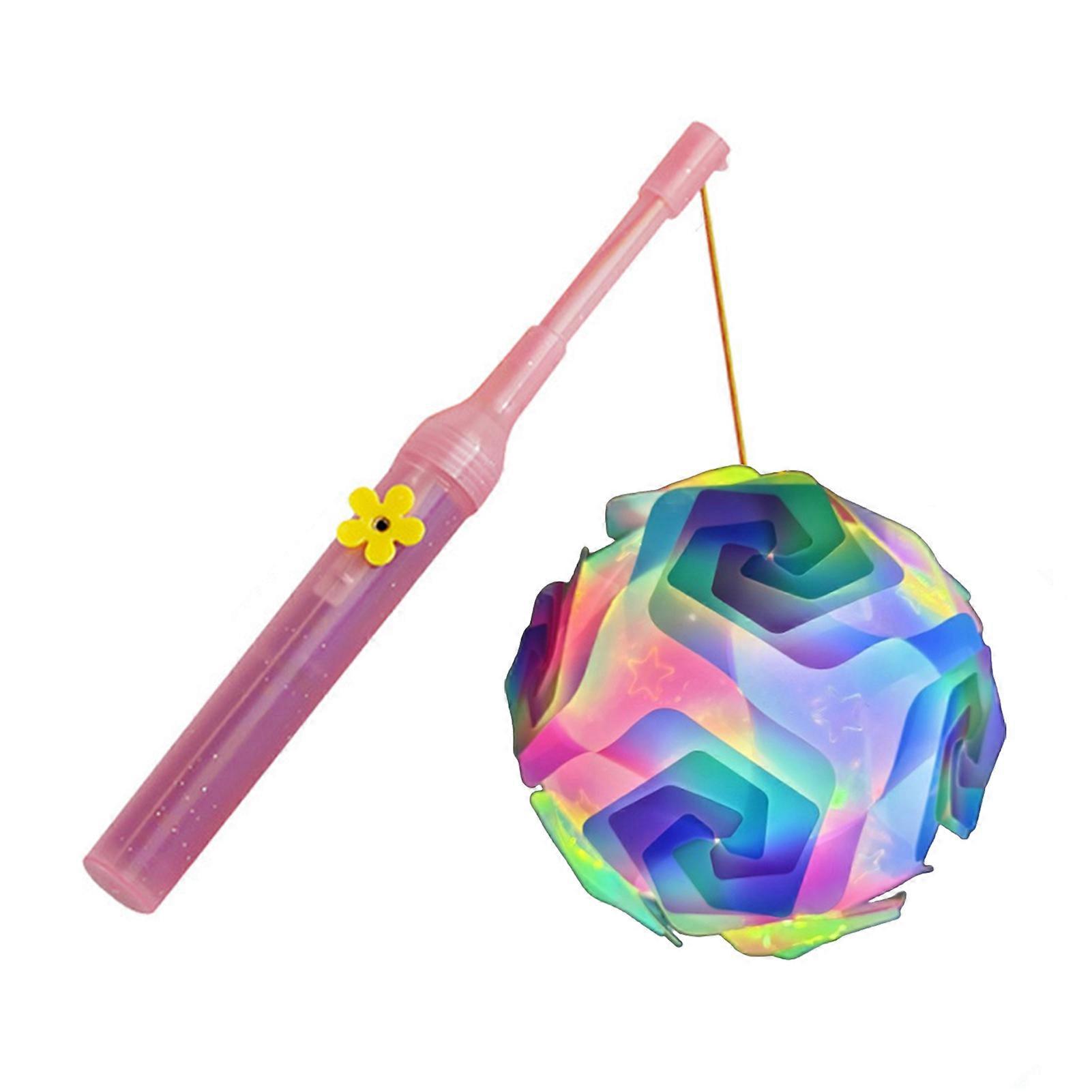 1 Set Handmade Colorful Lantern with Pole Artistic Geometric Rainbow Color Block PVC Sheer Sheet New Year Spring Festival Decoration Kids DIY Handheld