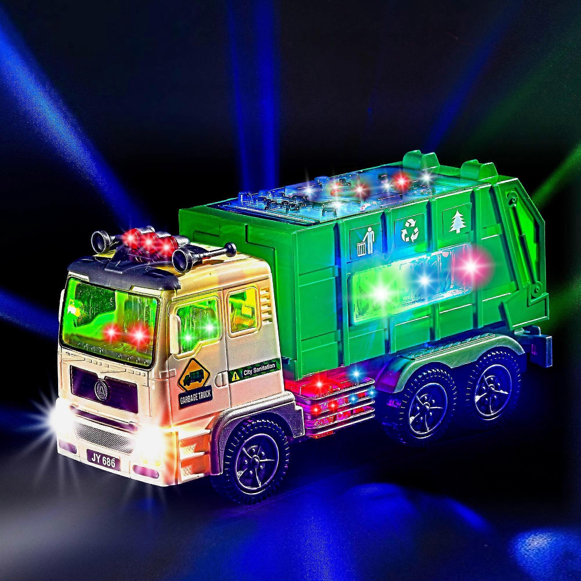 Toy Garbage Truck For Kids With 4d Lights And Sounds - Battery Operated Automatic Bump & Go Car - Sanitation Truck Stickers