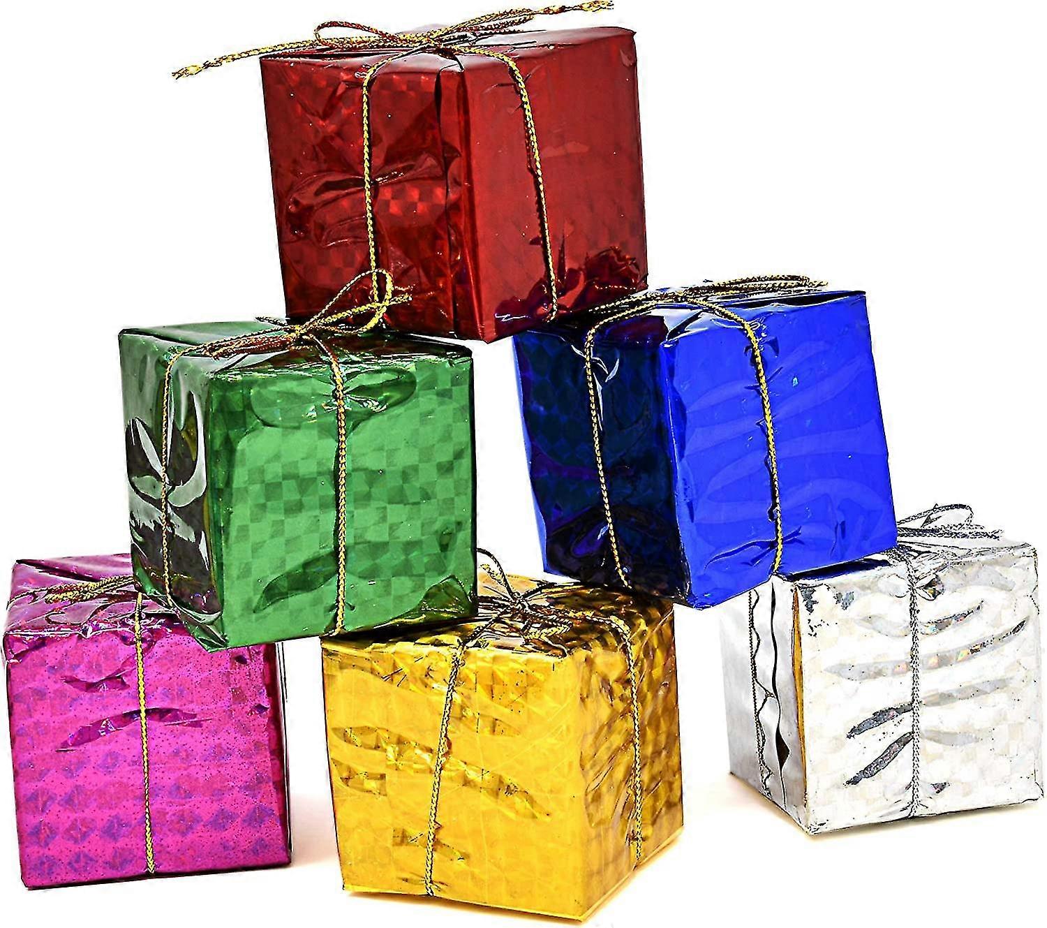 Ecelen presentförpackning julprydnader 6 stycken mini inslagna present miniatyr dekorationslådor blandade färger miniatyr