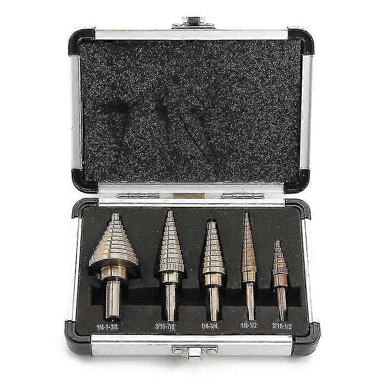 5 Pcs Large Titanium Hss Step Cone Drill Hole Cutter Bit Set Tool + Case-dt