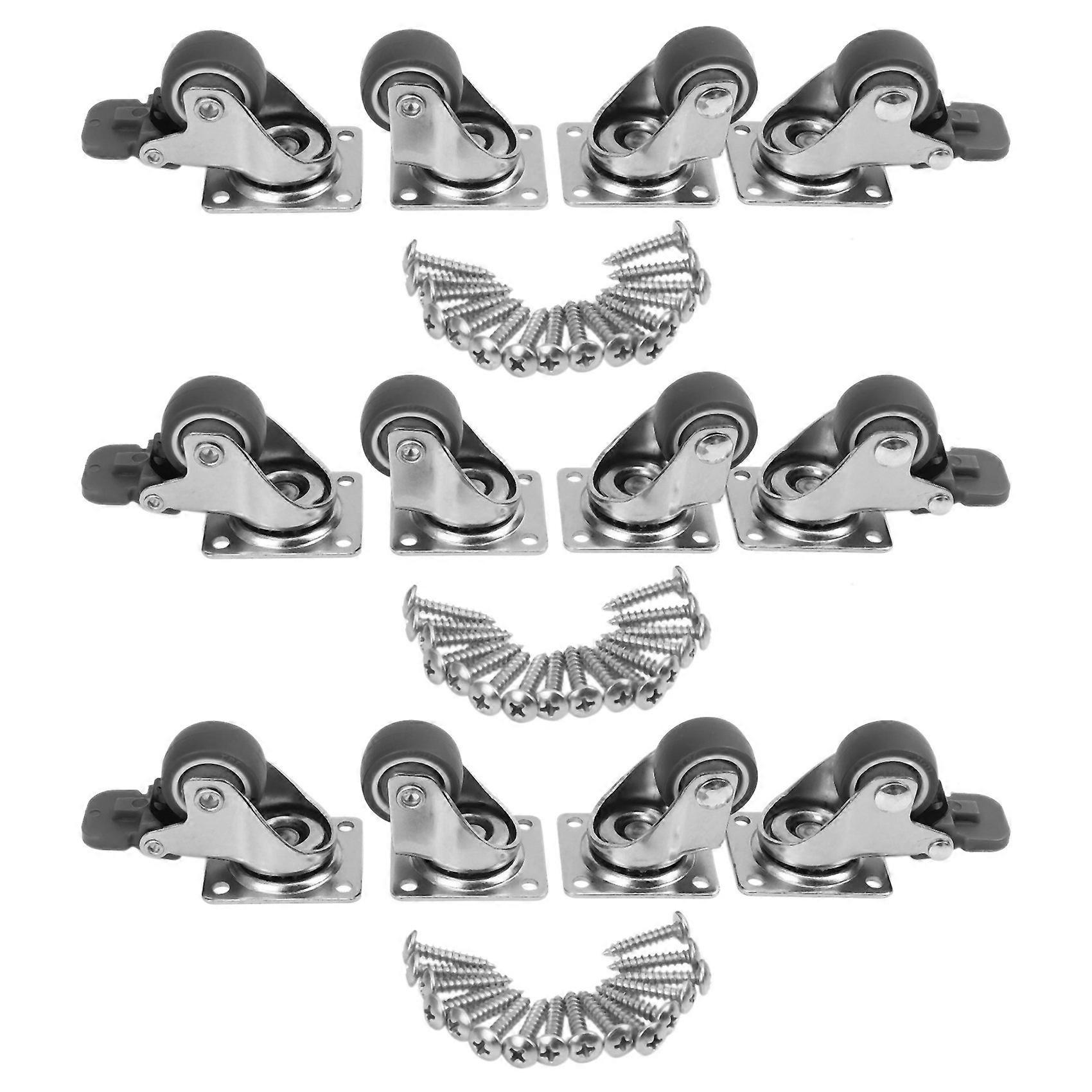 12 Pack 1 Inch Low Profile Casters Wheels Soft Rubber Swivel Caster with 360 Degree Top Plate 100 L