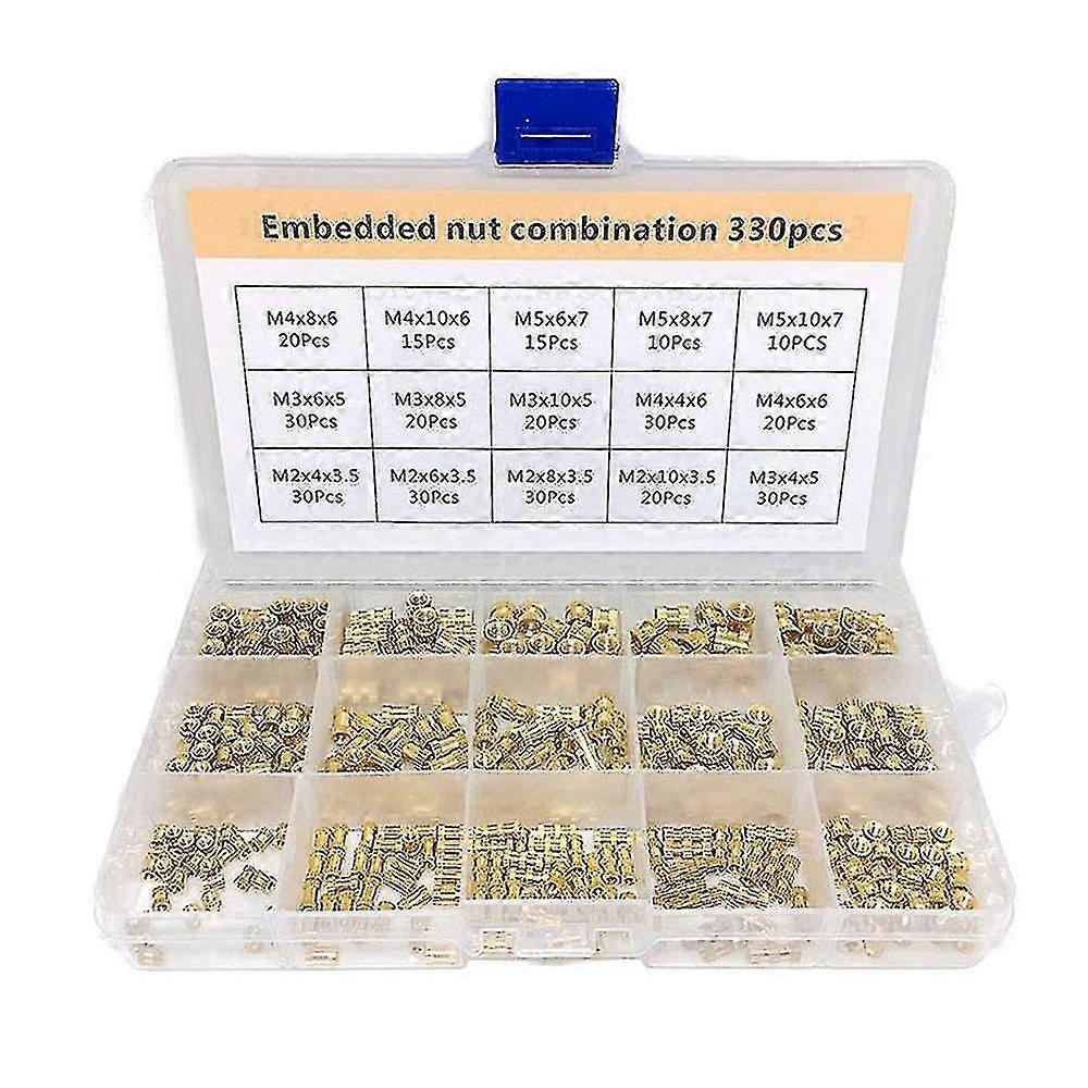 330pcs Embedded Nut Combination Copper Nut M2/m3/m4/m5 Brass Knurled Round Molded-in Insert Nut Packed In Organizer Box