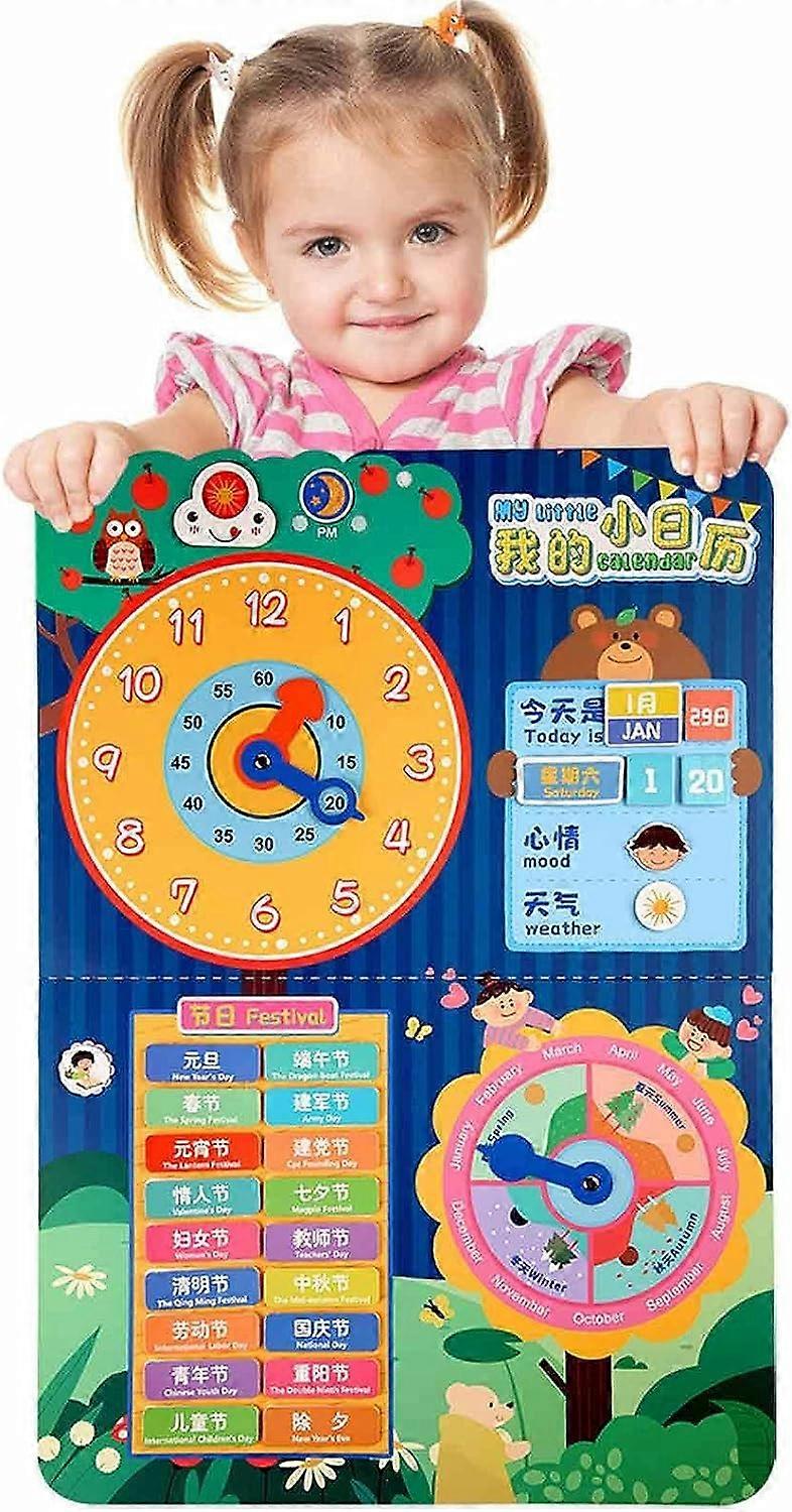 Kids Learning Clock and Calendar Educational Toddler Teaching Clock Learn Time Date Week Month Season
