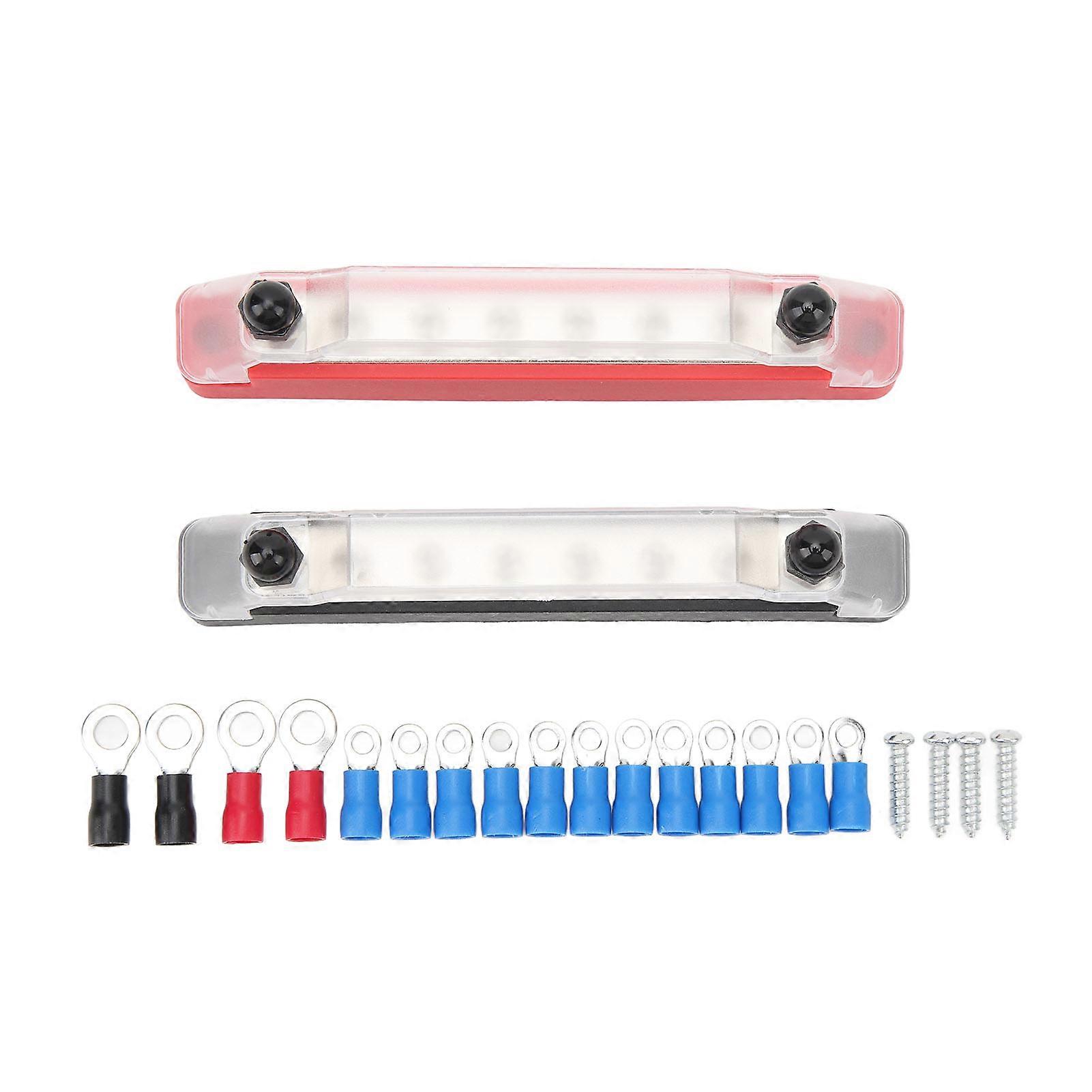 2Pcs Busbar 150A Black And Red RV Ship 8 Ways Busbar M6 High Current Stud Power Distribution Block DC12V to 48V