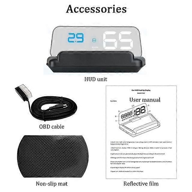 C500 Mirror HUD Car Head Up Display Windshield Projector Water Temp RPM Voltage Alarm Car Security Alarm OBD2 Speedometer