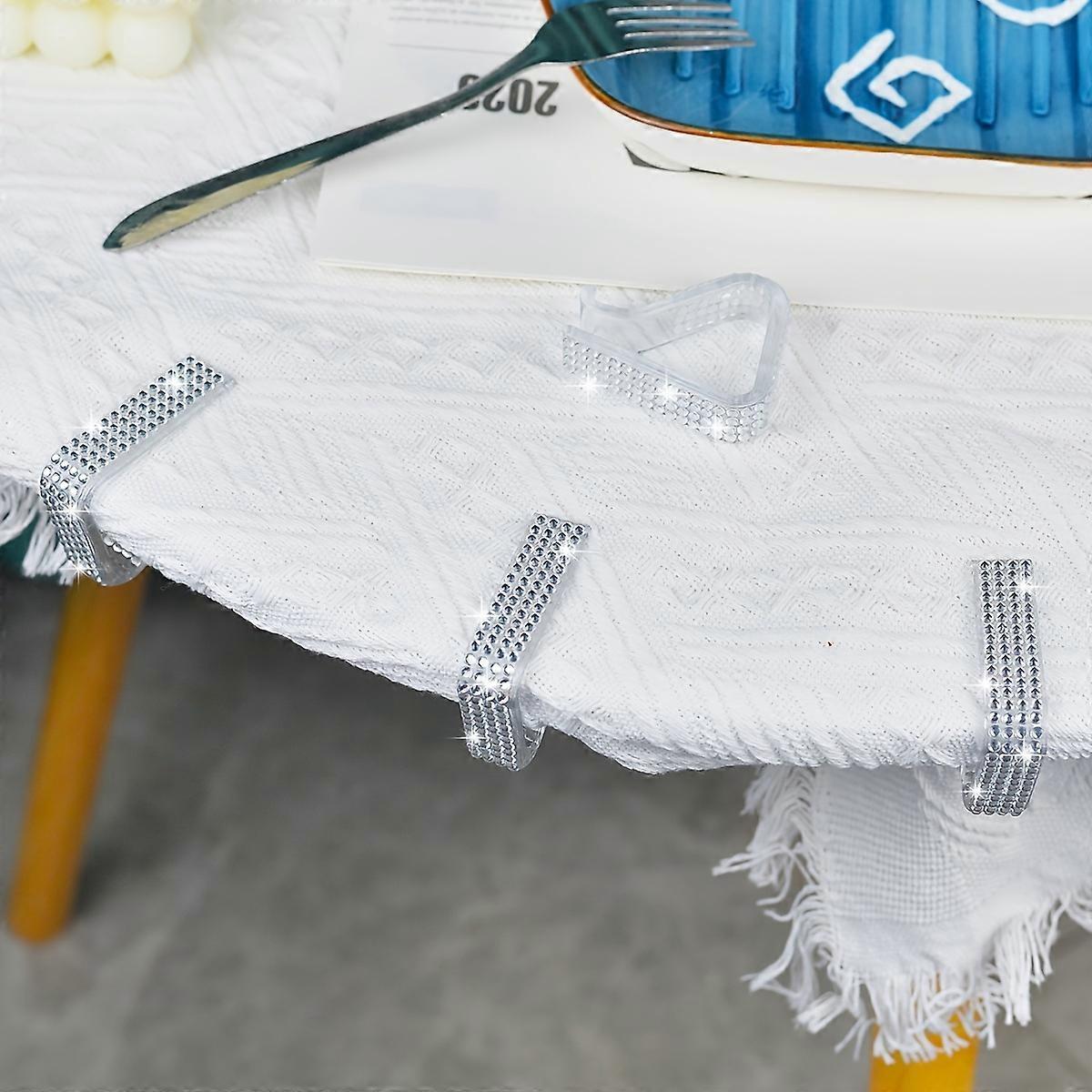 "Elegant" 4-Pack Diamond-Encrusted Tablecloth Clips - Non-Slip, Wrinkle-Resistant Plastic Holders For Home & Dining Decor