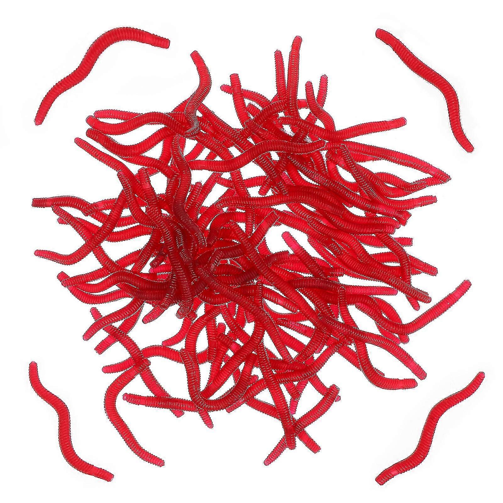 100pcs Creative Simulation Earthworm Fishing Lures Supple Fish Baits (Red)