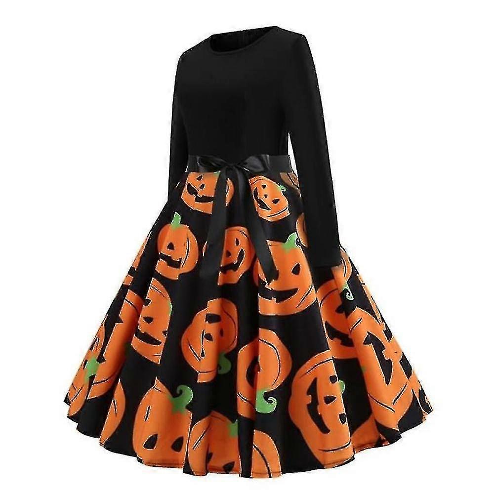 Halloween Dresses Womens Skeleton Pumpkin Printed Cosplay Party Costume