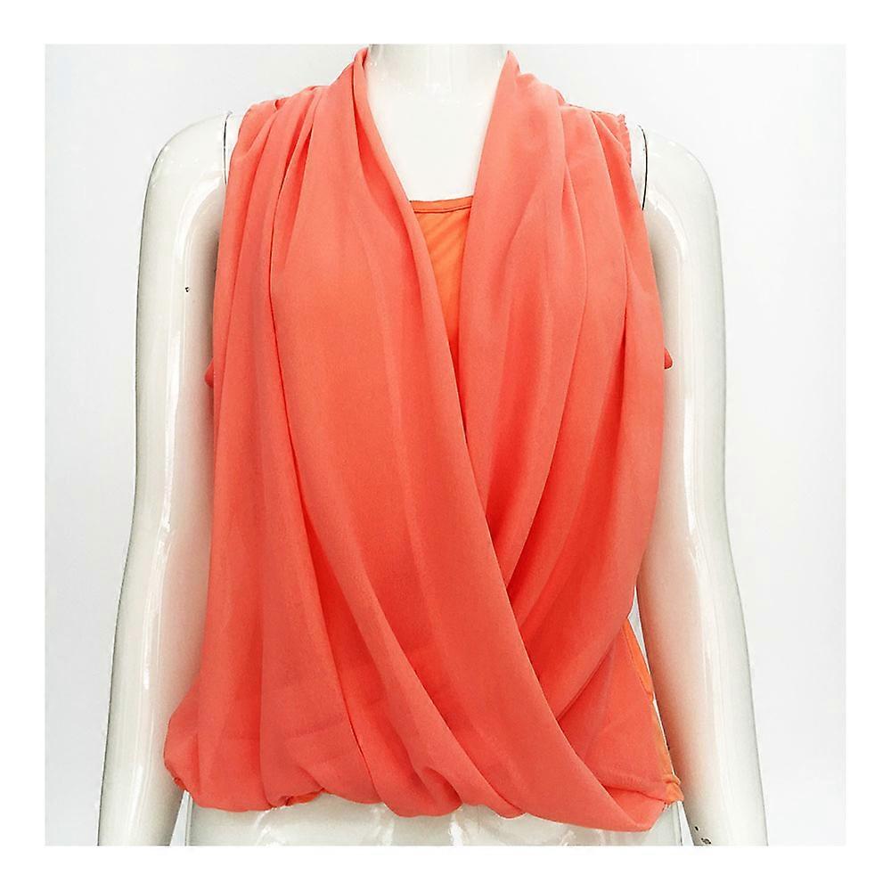 Solid Color V-necked Chiffon Splicing Vest