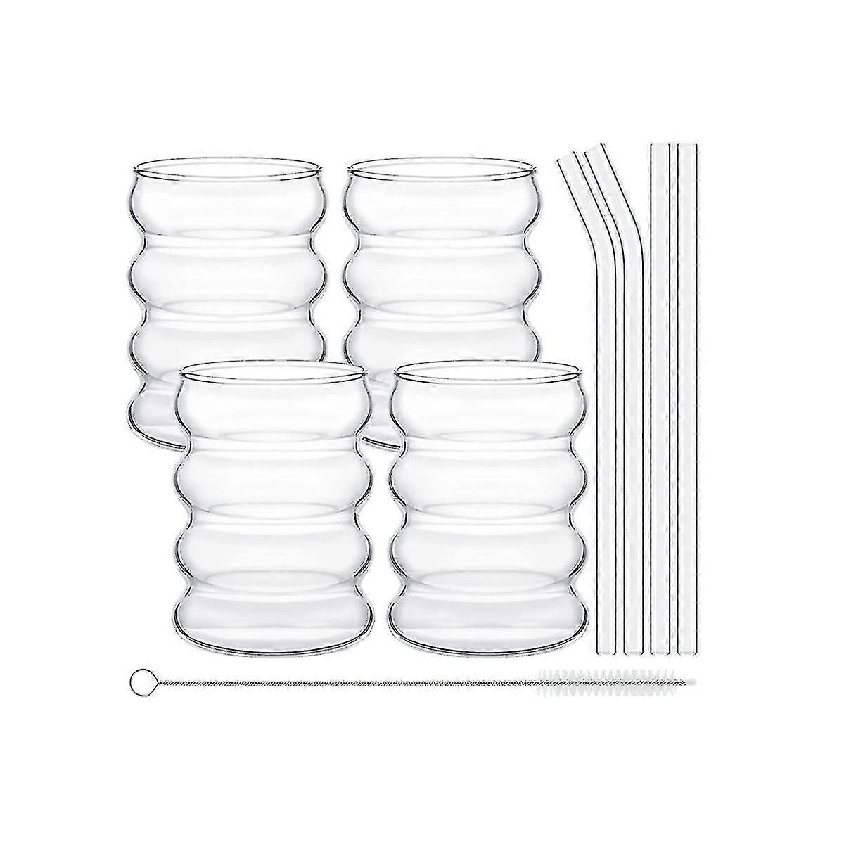 4pack Bardaklar Sevimli Ripple Retro Su Bardağı Saman Nervürlü Cam Eşya Mutfak Kahve Suyu Seti
