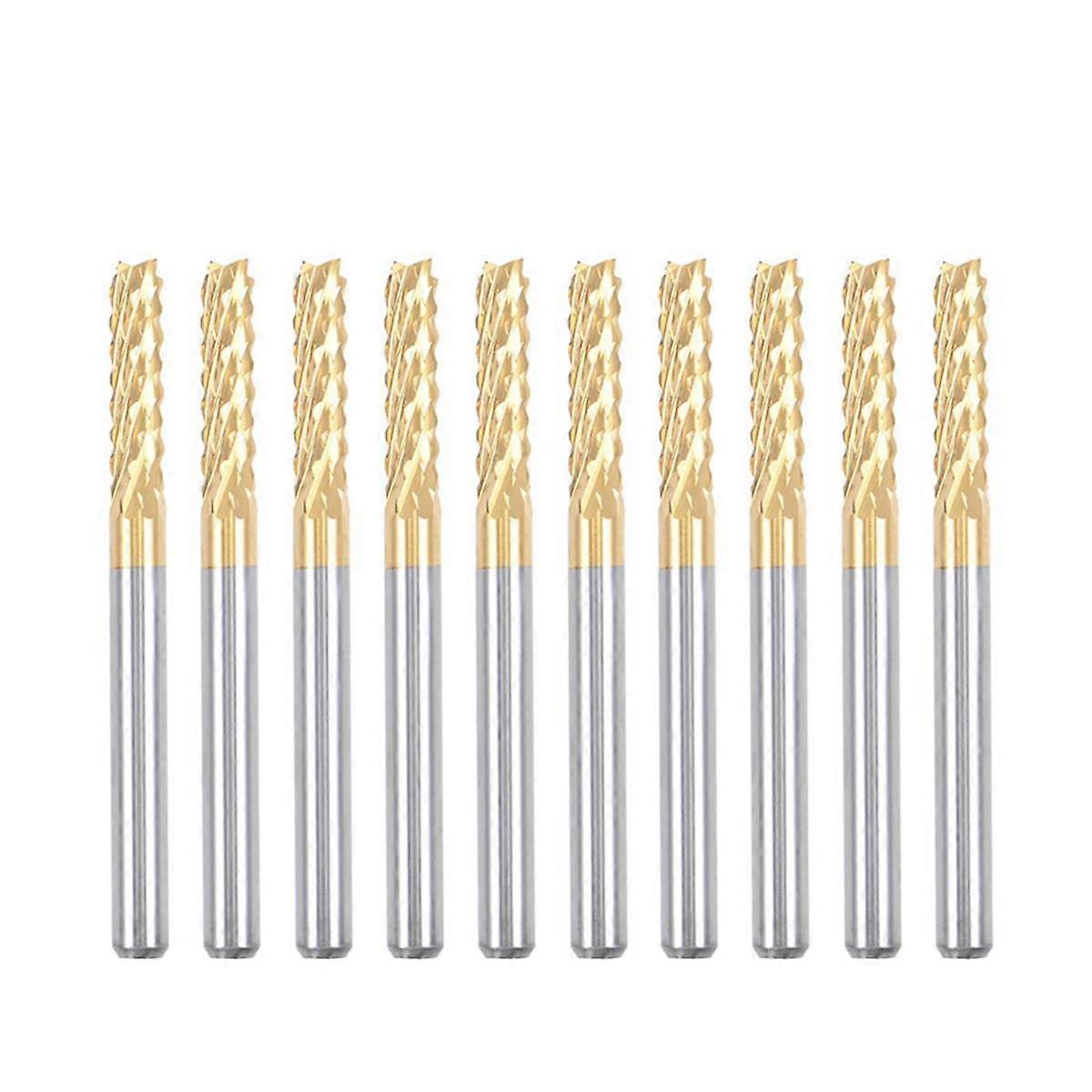 10PCS Titanium Coat Carbide End Mill Engraving Milling Cutter CNC Router Bits for PCB Machine, 1/8