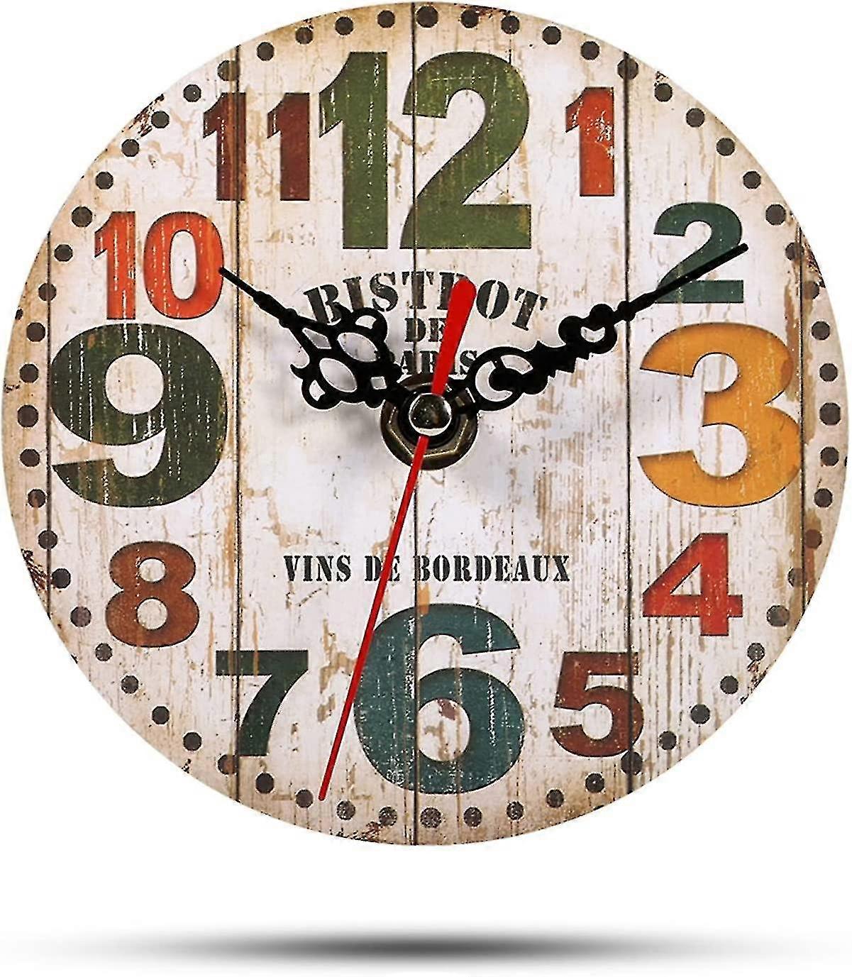 4.7-inch Vintage Wall Clock Made Of Wood, Quiet, Non Ticking Wall Clock Battery - Q1