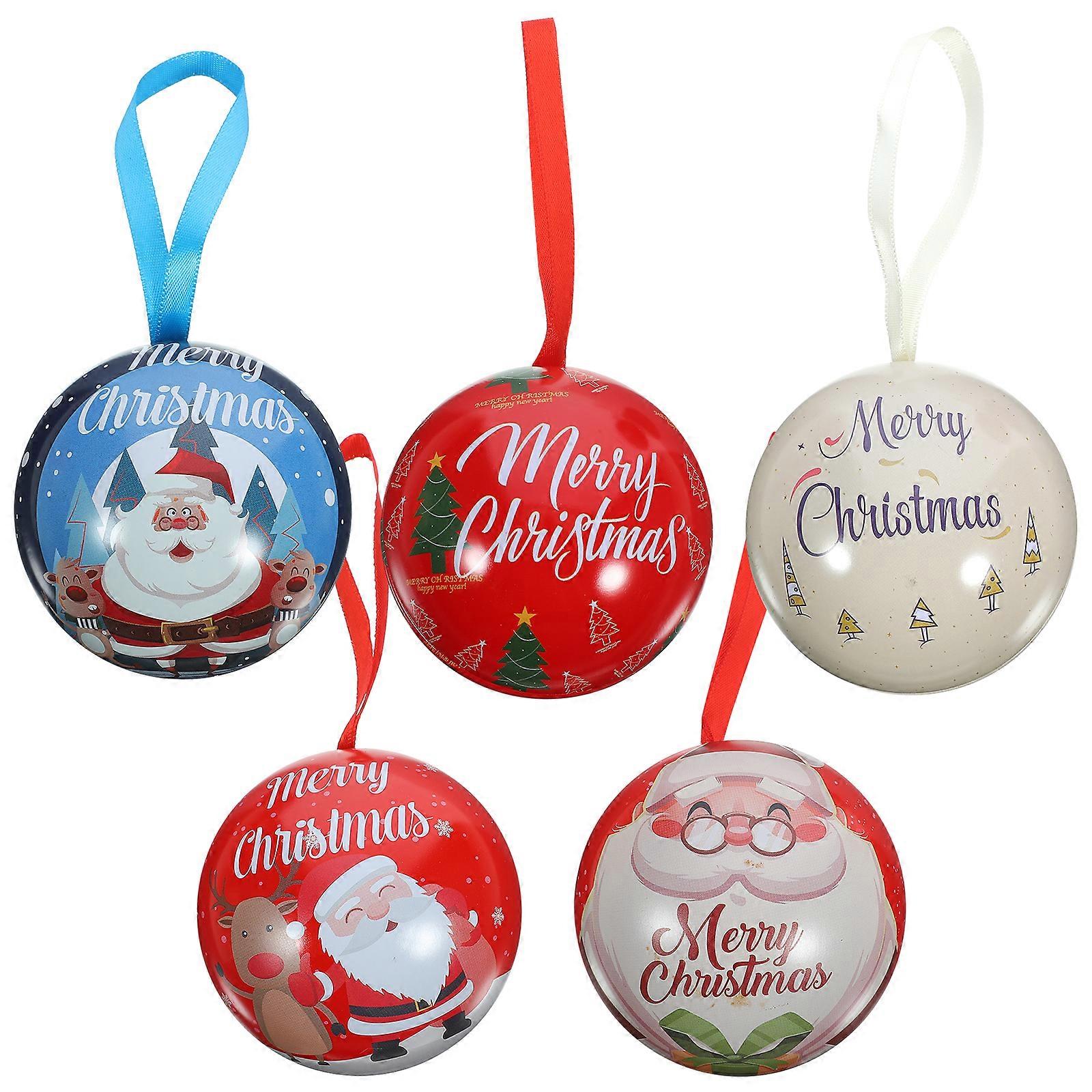 5pcs Christmas Tree Decor Ball Shape Candy Boxes Xmas Tree Hanging Ornaments