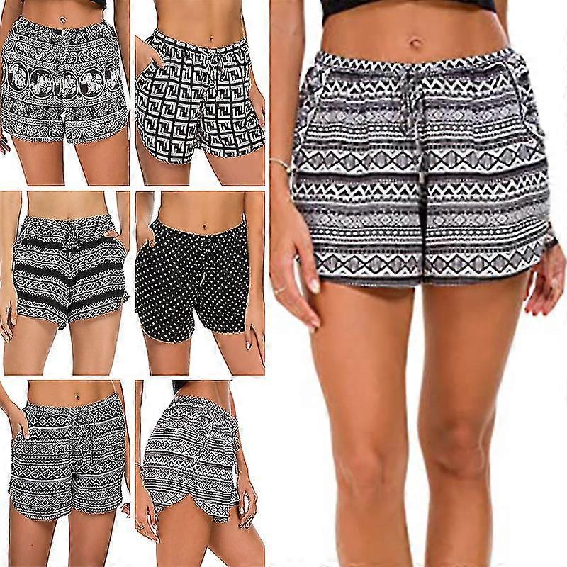Women's Casual Dot Printing Elastic Waist Shorts Summer Short Pants Drawstring