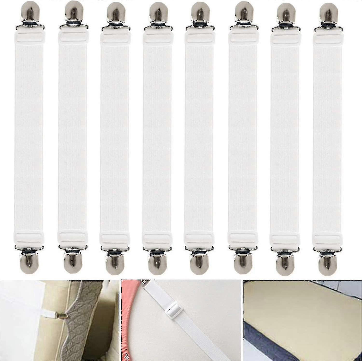 Adjustable Bed Sheet Tensioner, 8 Pieces Elastic Sheet Tensioner, White Sheet - XC