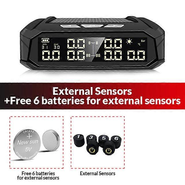 Car TMPS Safety Tire Pressure Alarm System Solar Power Digital Display Smart Tire Pressure Monitoring System