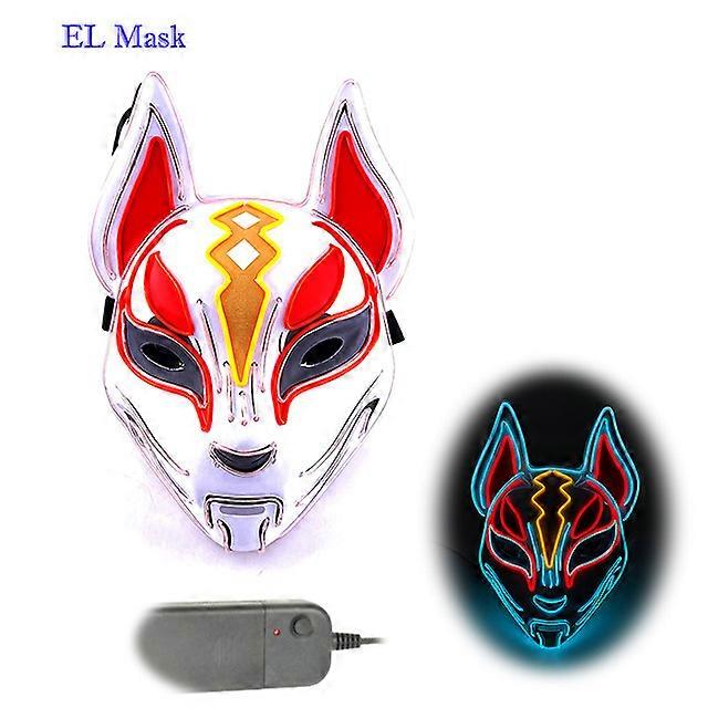 Anime Cosplay Dcor Japanese Fox Mask LED Neon Light Mask Halloween Costume Mask Luminous LED Mask DJ Dance Glow Party Props