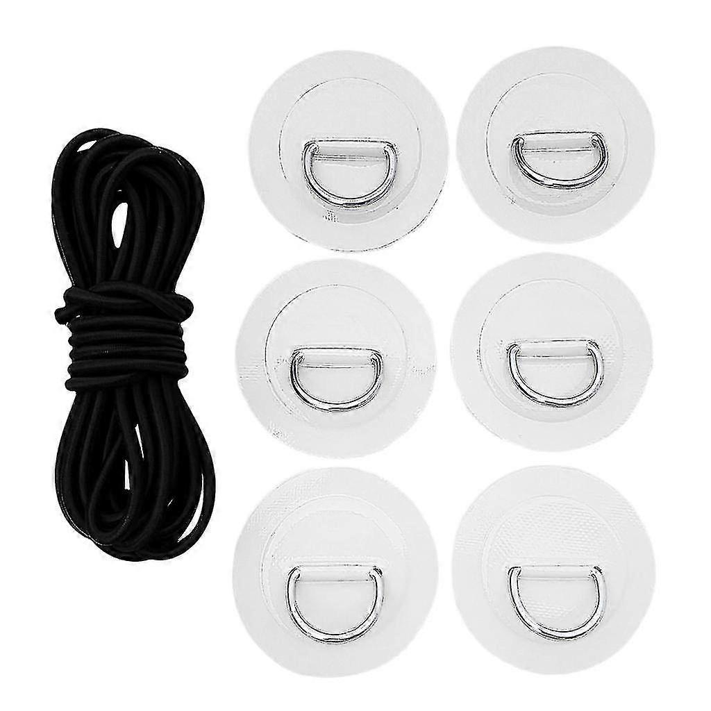 6pcs D-ring Pad Patch Elastic Bungee Rope For Kayak Canoe Inflatable Surfboard Marine Boat Surfboard Paddleboard - Gray