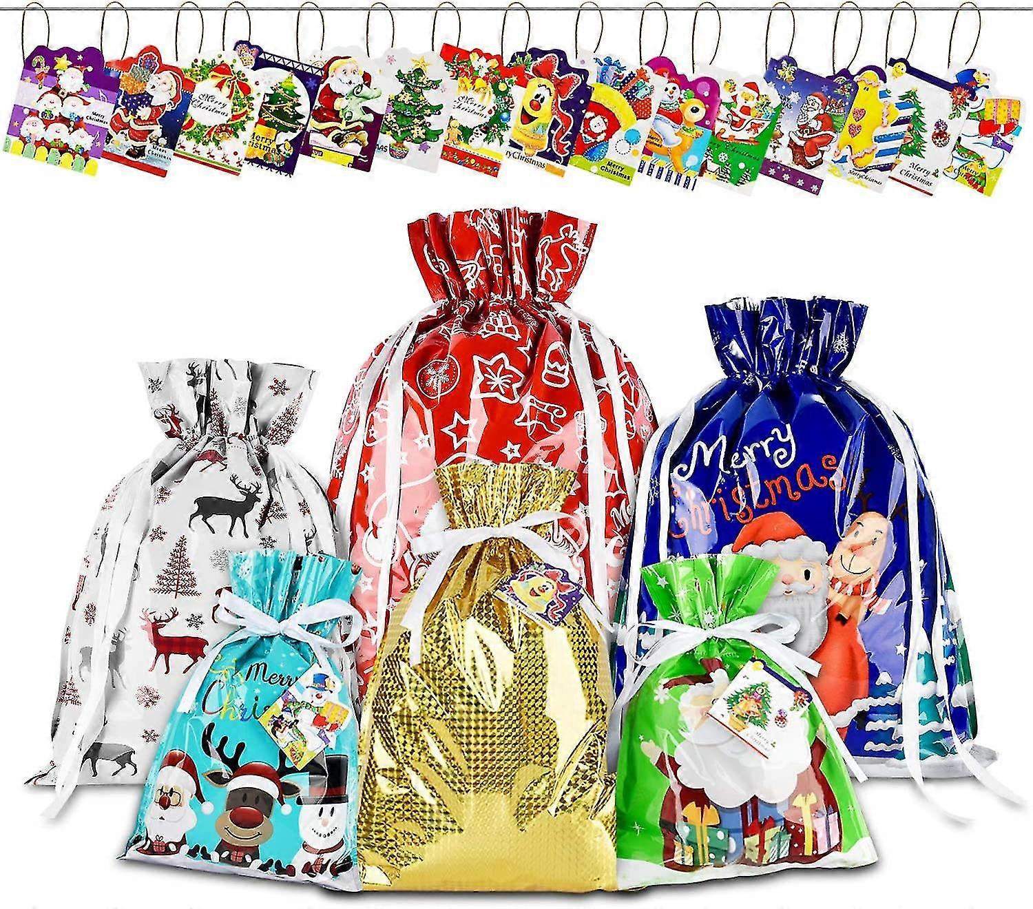 Sacs cadeaux à cordon de serrage de Noël en 5 modèles différents pour les fêtes de Noël