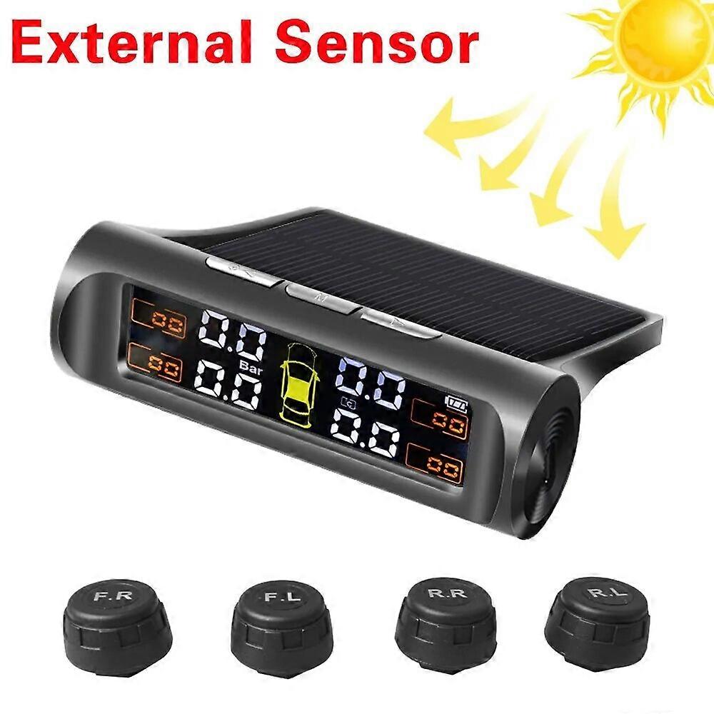 TPMS Solar Power TPMS Car Tire Pressure Alarm Monitor Auto Security System Tyre Pressure 360 Adjustable Temperature Warning