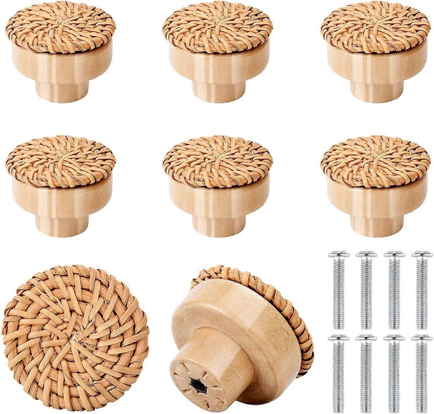 Dressing Table Knobs, Pack of 8 Drawer Rattan Knobs, Hand Wicker and Screws