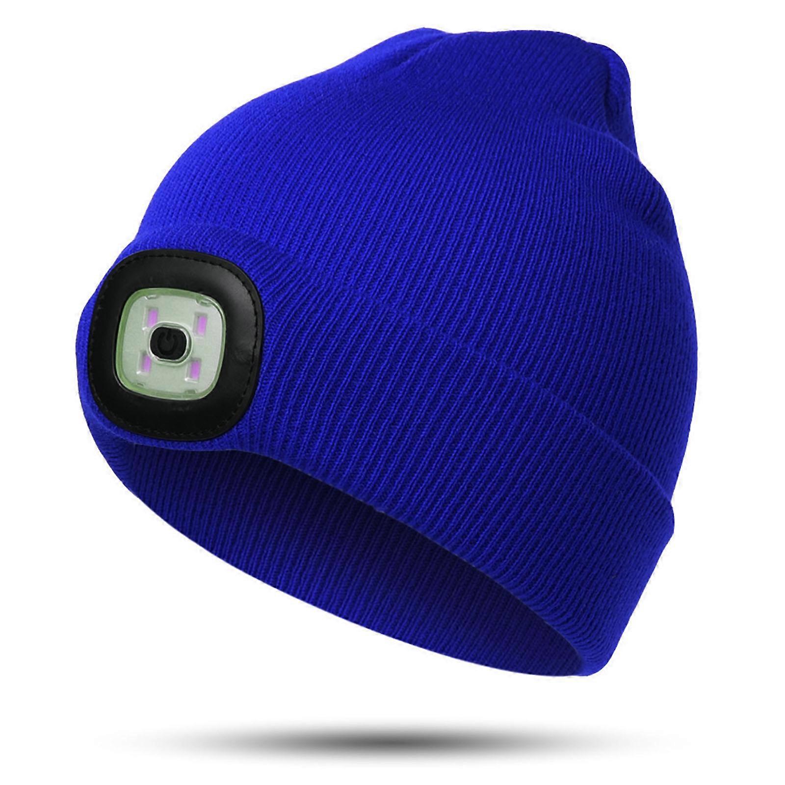 LED Lighted Beanie Cap Rechargeable 4 LED Headlamp Hat,Knitted Winter Hat