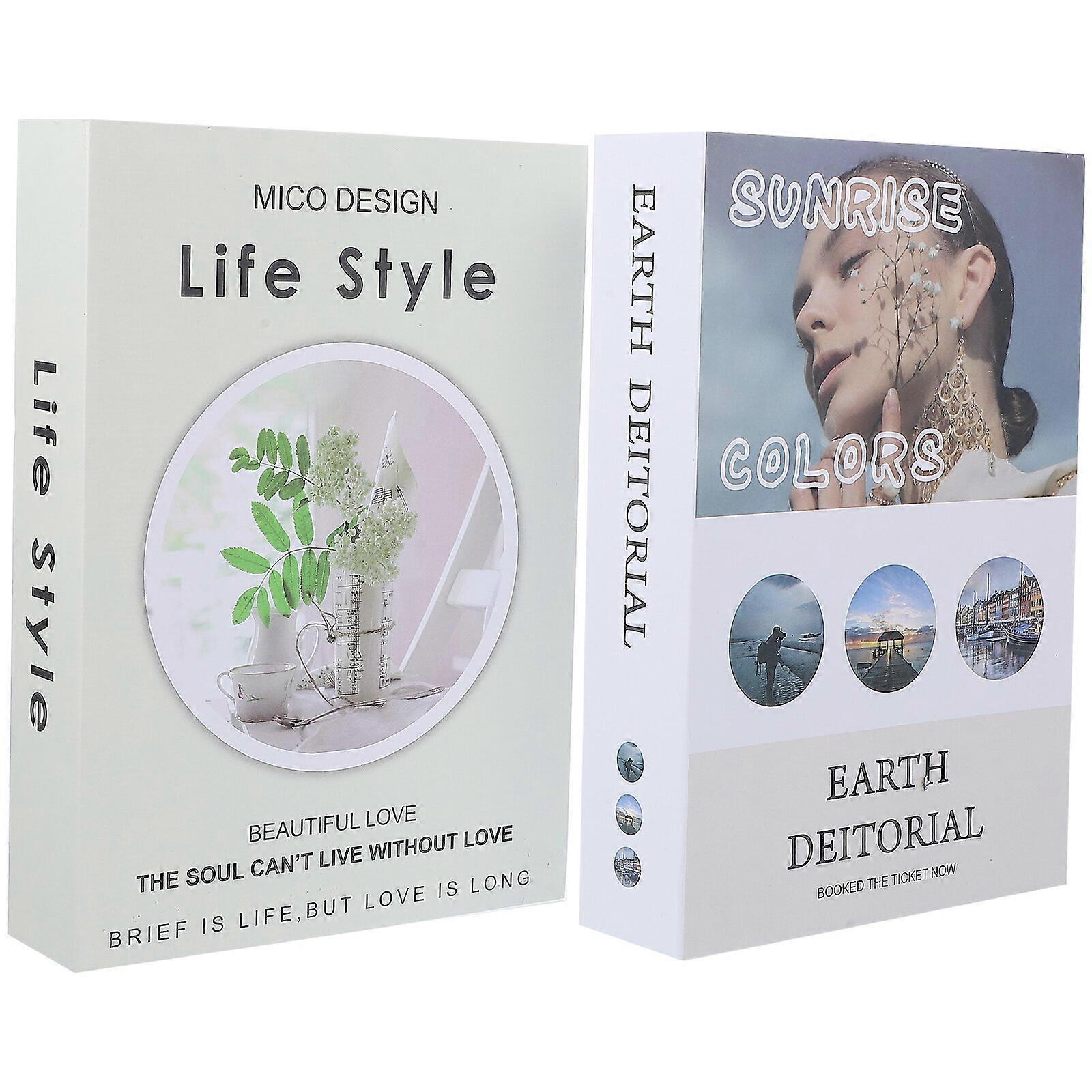 2 Pcs Modern Simple Book Model Simulation Decoration Book Photography Props Creative Decoration for Home Office Tea Shop (Random Pattern)