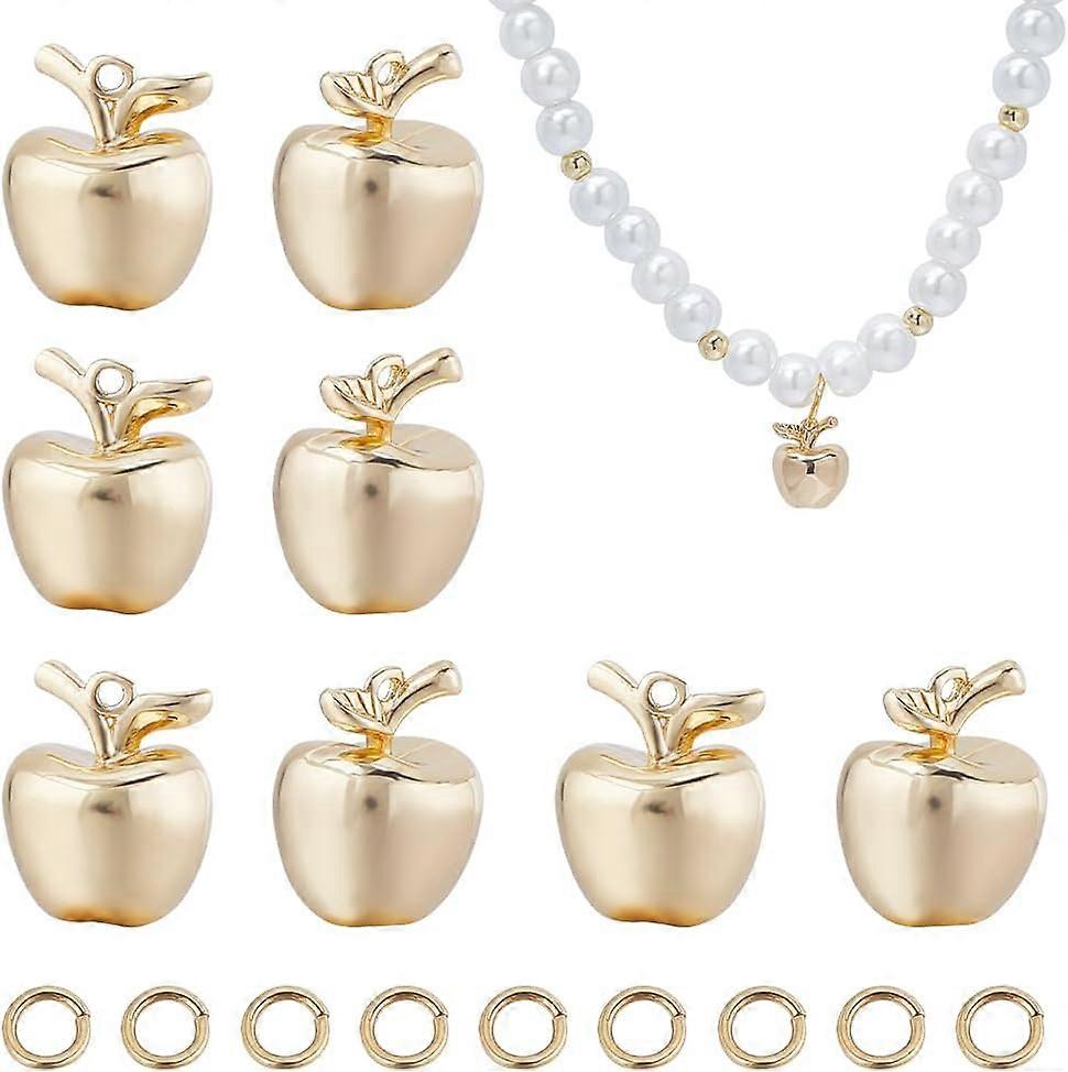 14Pcs Brass Apple Charms Nickel Free with 14Pcs Open Jump Rings Real 18K Gold Plated 10x8x7.5mm Hole: 0.8mm