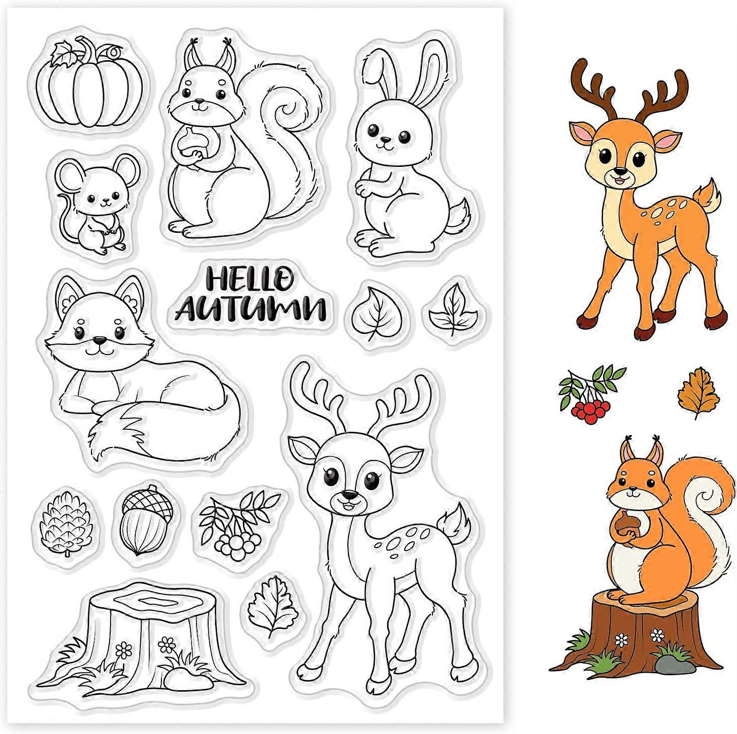 Autumn Animals Clear Stamps Pumpkin Deer Fox Rabbit Silicone Clear Stamp Seals for Cards Making DIY Scrapbooking Photo Journal Album Decoration