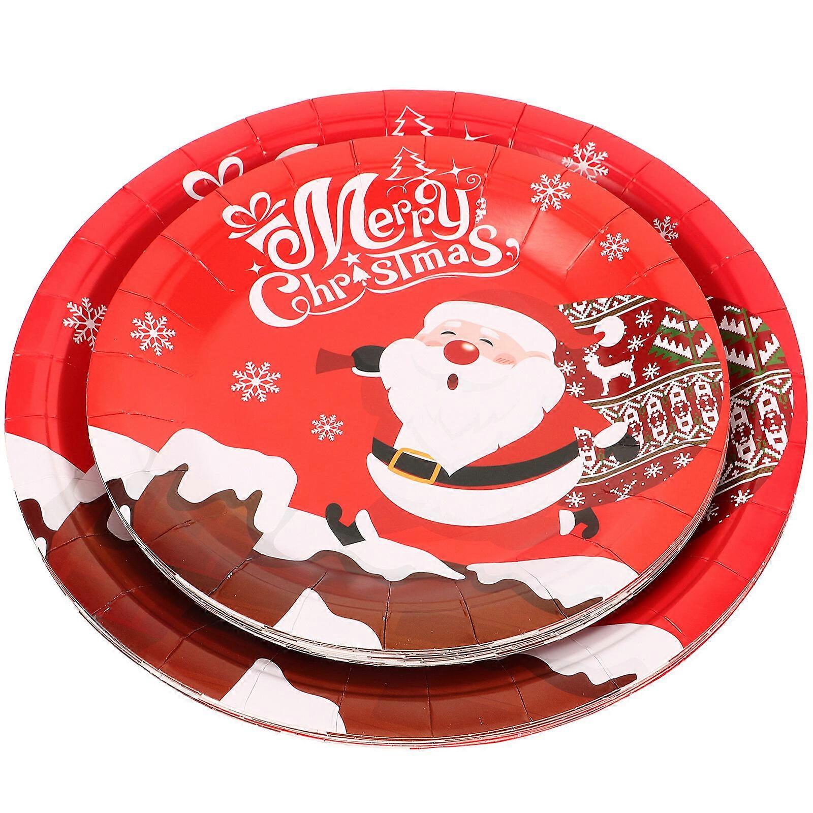 20Pcs Christmas Style Cake Paper Plates Multi-function Dinner Plates Santa Claus Plates