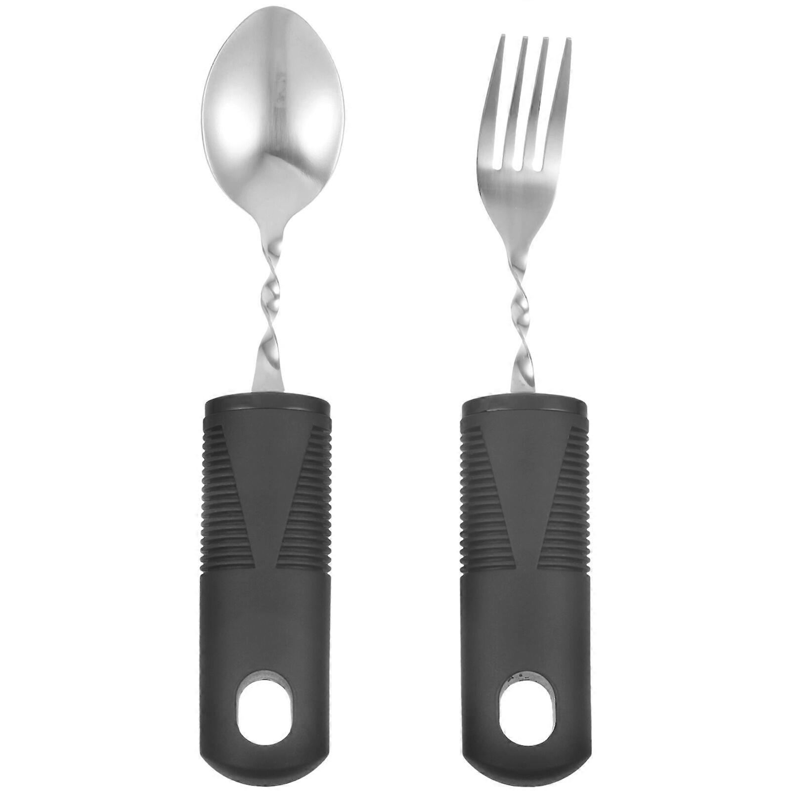 1 Set of Elderly Tableware Tremble Proof Spoon Fork Disabled Elderly Food Eating Adaptive Utensils