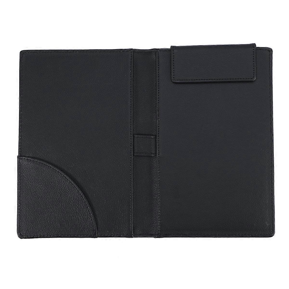 PU Leather Menu Folder Guest Check Presenter with Pen Clip for Hotel Bar Salon KTV Restaurant (A067 Black)