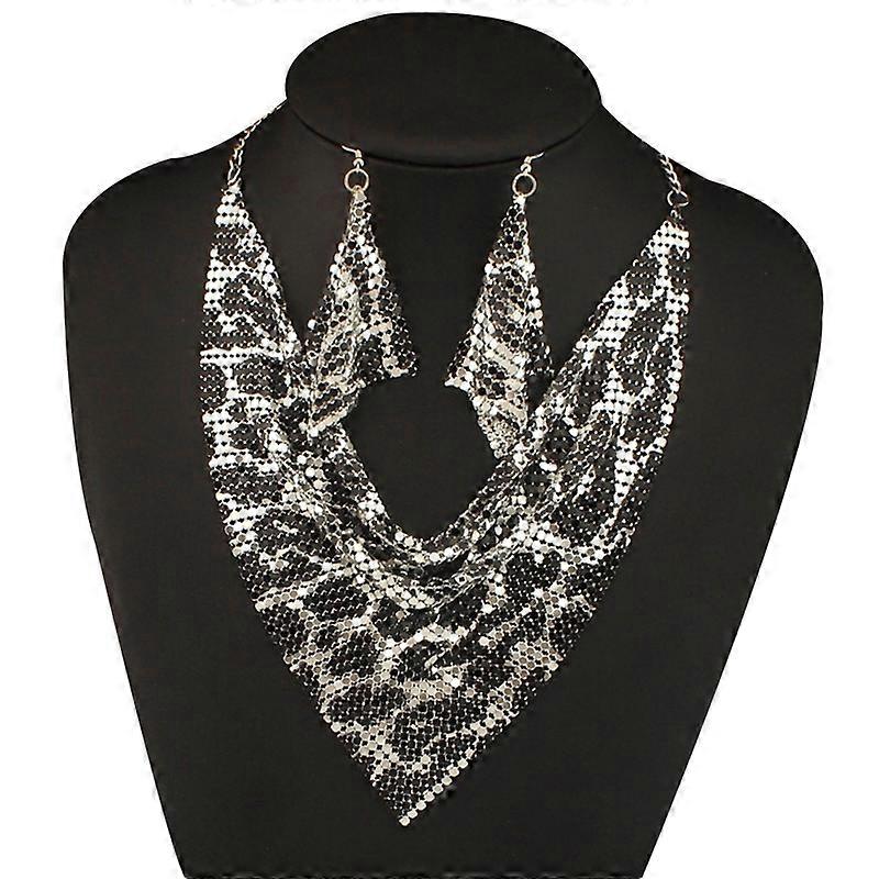 2Pcs/Set Women Triangular Scarf Bib Necklace Earrings