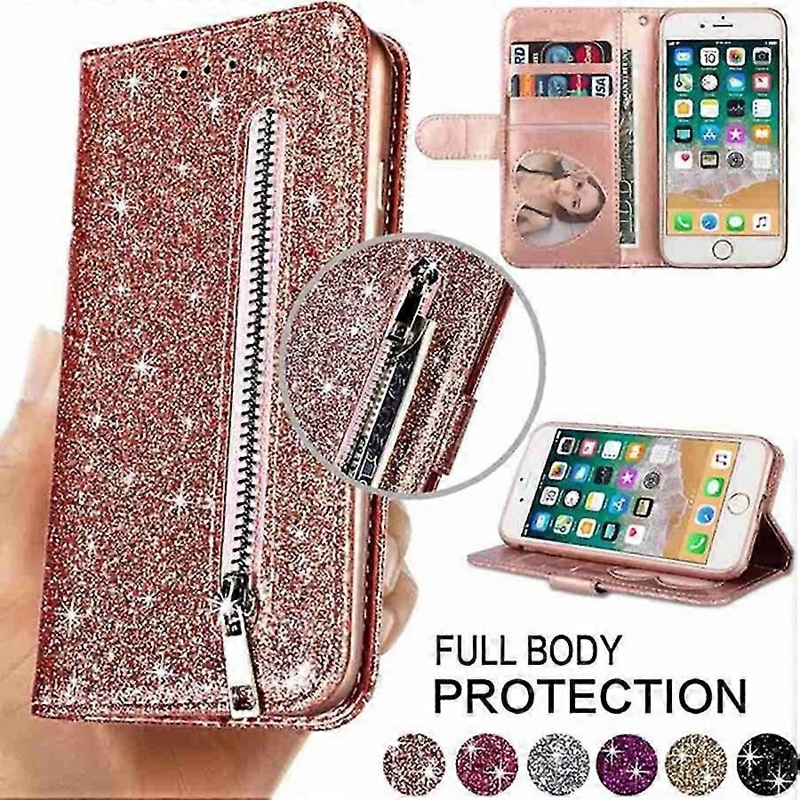 Wallet Glitter Zipper Card Slots Flip Leather Case For Iphone 14 Pro Max 13 12 11 Se 2022 2020 X Xr Xs Max 8 7 6 6s Plus 5 5s