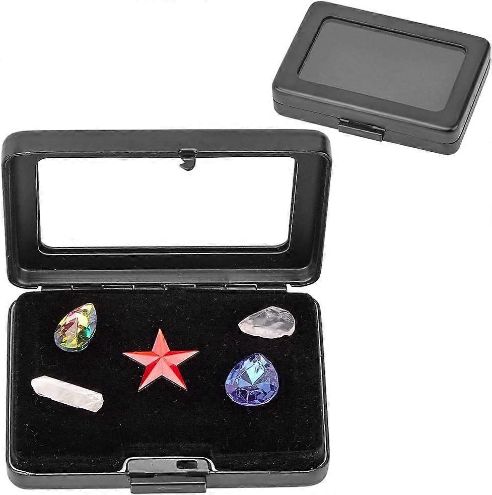 Glass Top Jewelry Box Alloy Rectangle Loose Diamond Gemstone Display Box Case Holder Show Container Metal Black Gift Boxes with Sponge Cushions for Ge