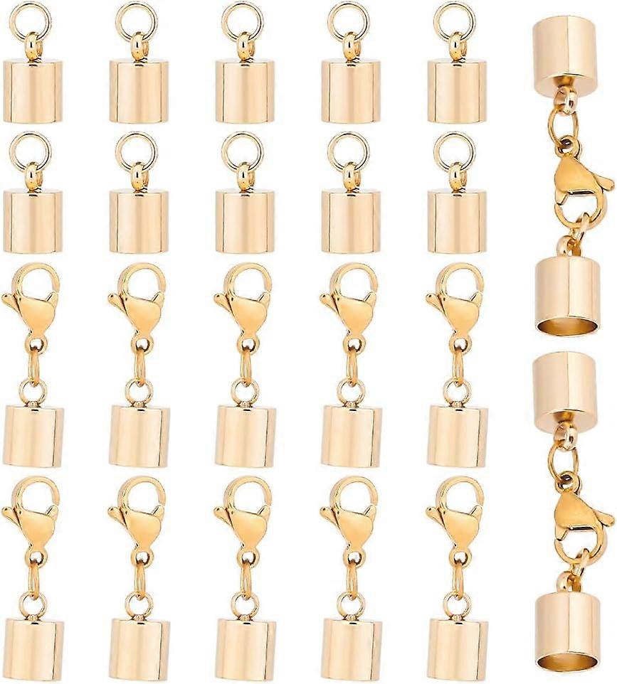 20 Pairs Stainless Steel Golden Cord Ends Caps Connector with Jump Rings and Lobster Claw Clasps Leather Cord Ends Terminators Crimp End Tips for Jewe