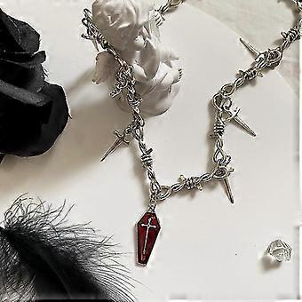 Spicy girl style dark coffin cross sword thorn necklace...