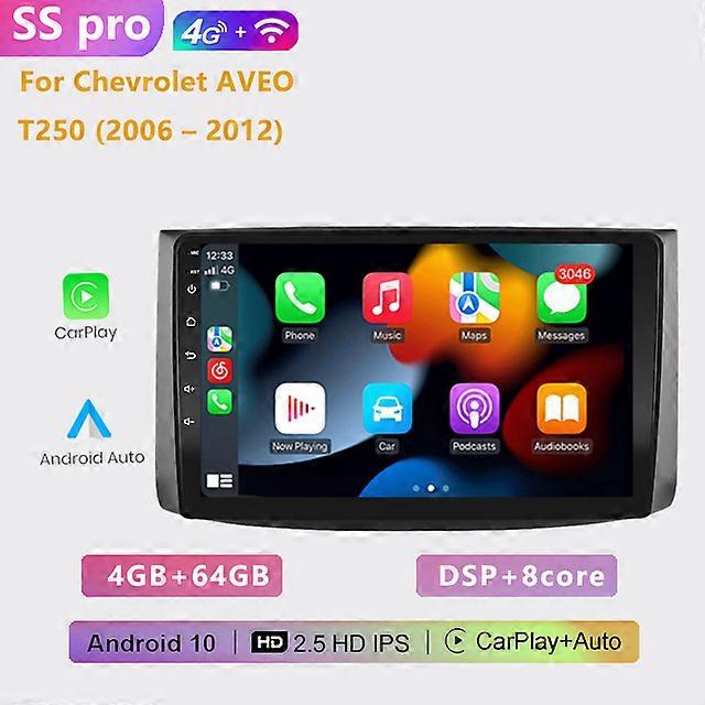 Android 10.0 auto Car Radio GPS Navigation Multimedia Player 4G+WiFi Carplay Video 2din for Chevrolet AVEO T250 2006 - 2012