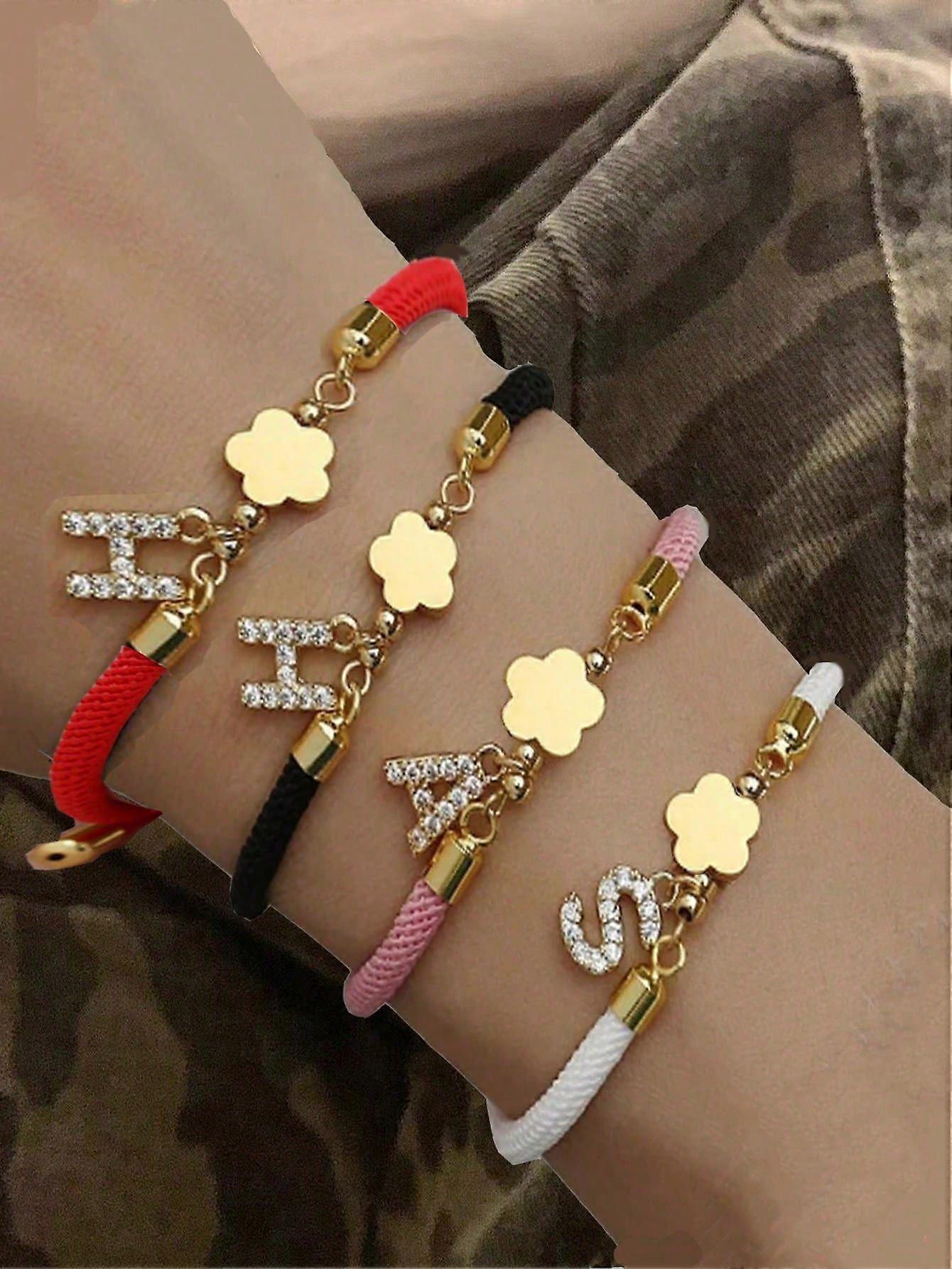 1 peça Moda Criativa Inserção de Cobre Zircônia Inicial DIY Carta Pulseira Jóias, Moda Requintada Pode Ser Ajustada À Vontade, 26 A-Z Inglês Sobrenome Init
