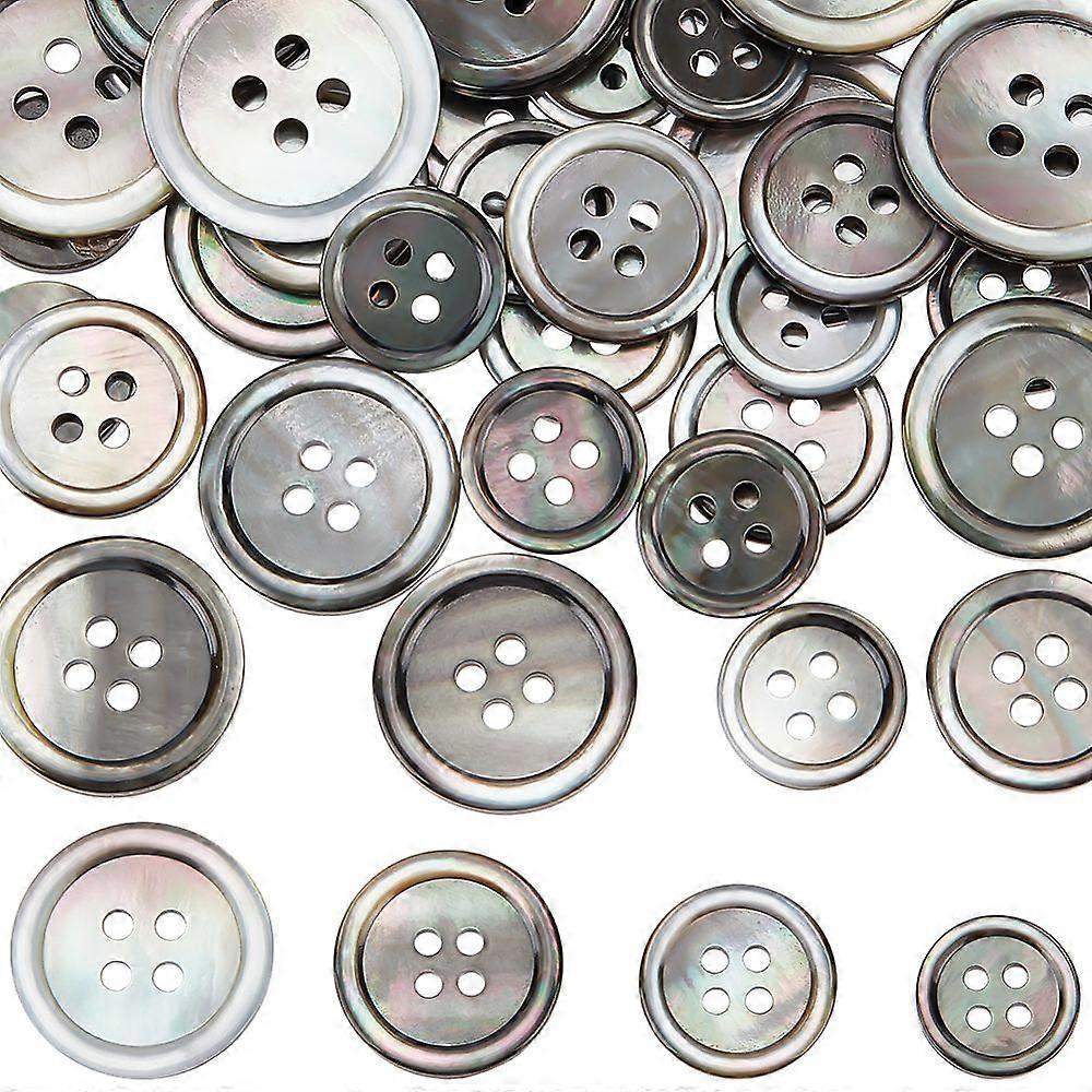 42Pcs 4 Styles 4-Hole Natural Black Lip Shell Buttons Flat Round Black 12.5~20x1.7~2mm Hole: 1.6~2.2mm