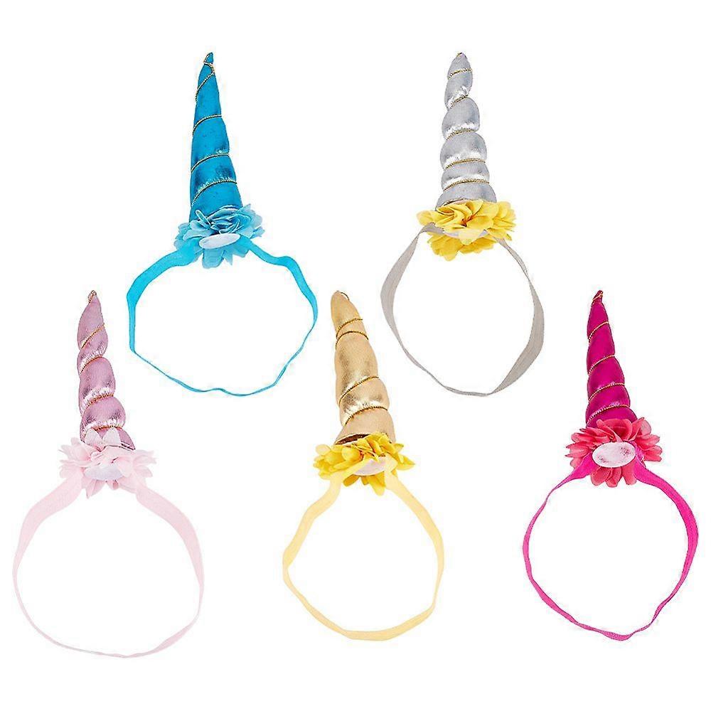 5Pcs 5 Colors Cloth Unicorn Horn Headbands for Kids Mixed Color 16mm Inner Diameter: 100mm 1pc/color