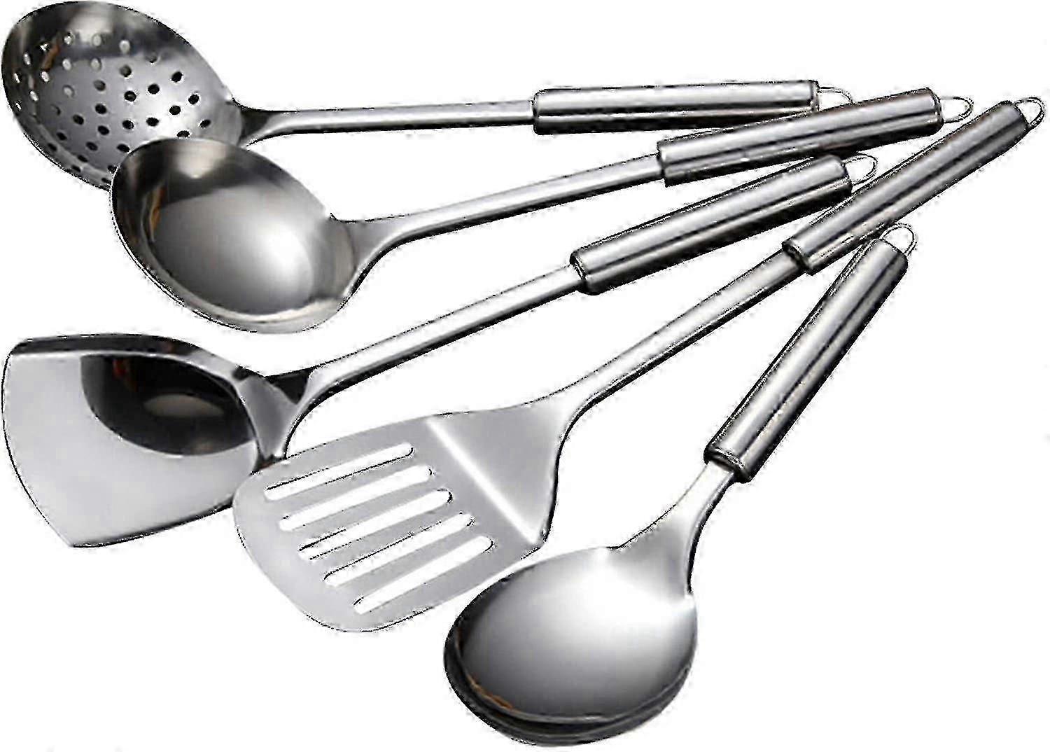 Set di utensili da cucina in acciaio inossidabile - utensili da cucina Pinze per utensili da cucina cucchiaio a spatola per pentole resistenti al calore antiaderenti (1set, argento)