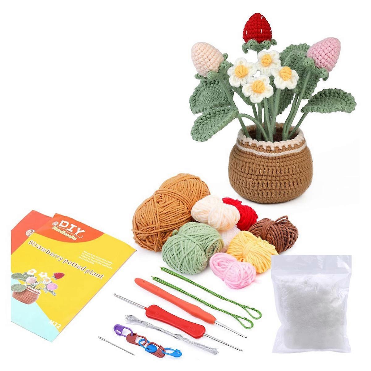 Strawberry Crochet Kit for Beginners,Includes Yarns,Hook,Accessories,Knitting Kit with Step-By-Step Video Tutorials